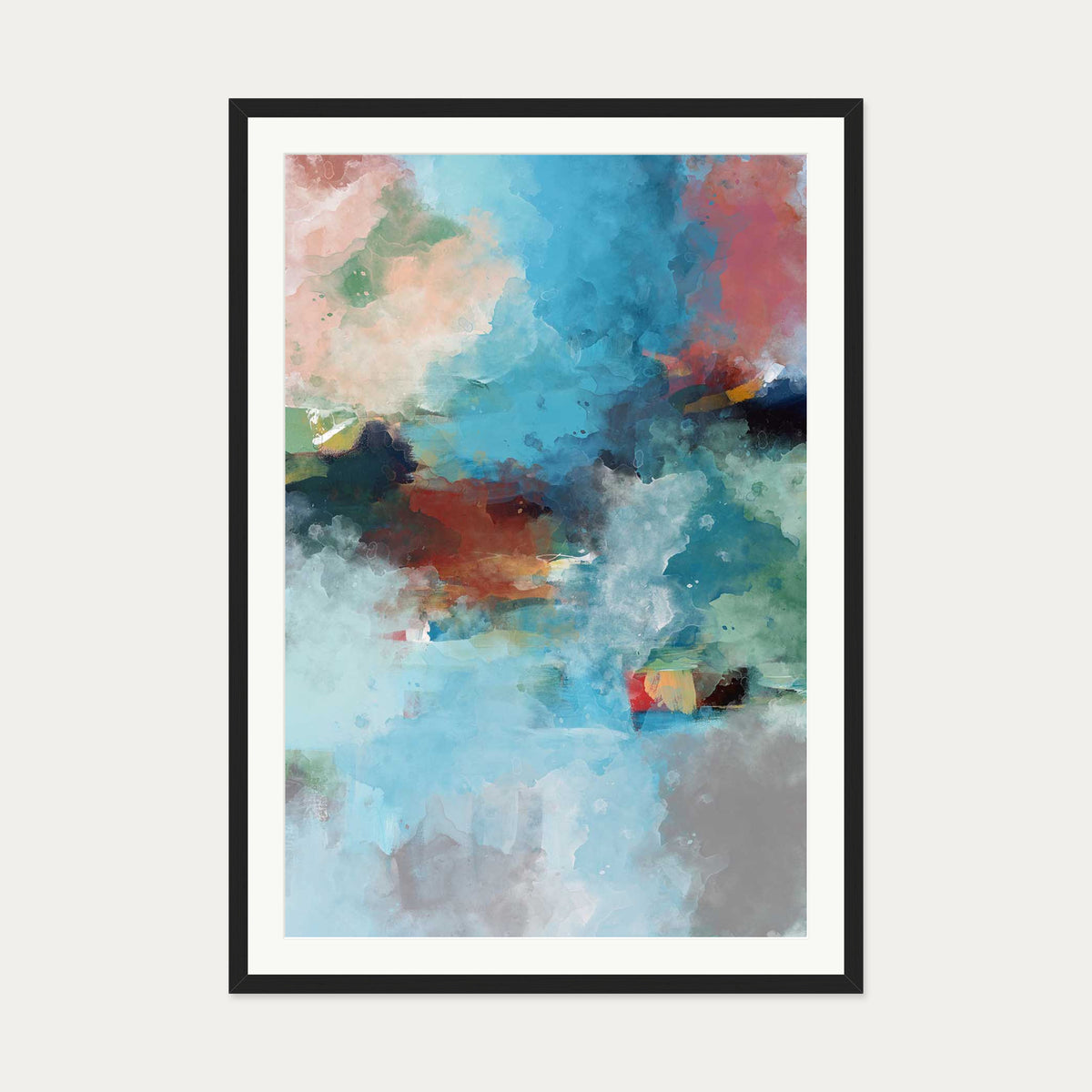 Blue Abstract Clouds Art Print — 70 x 100 cm — Black Frame
