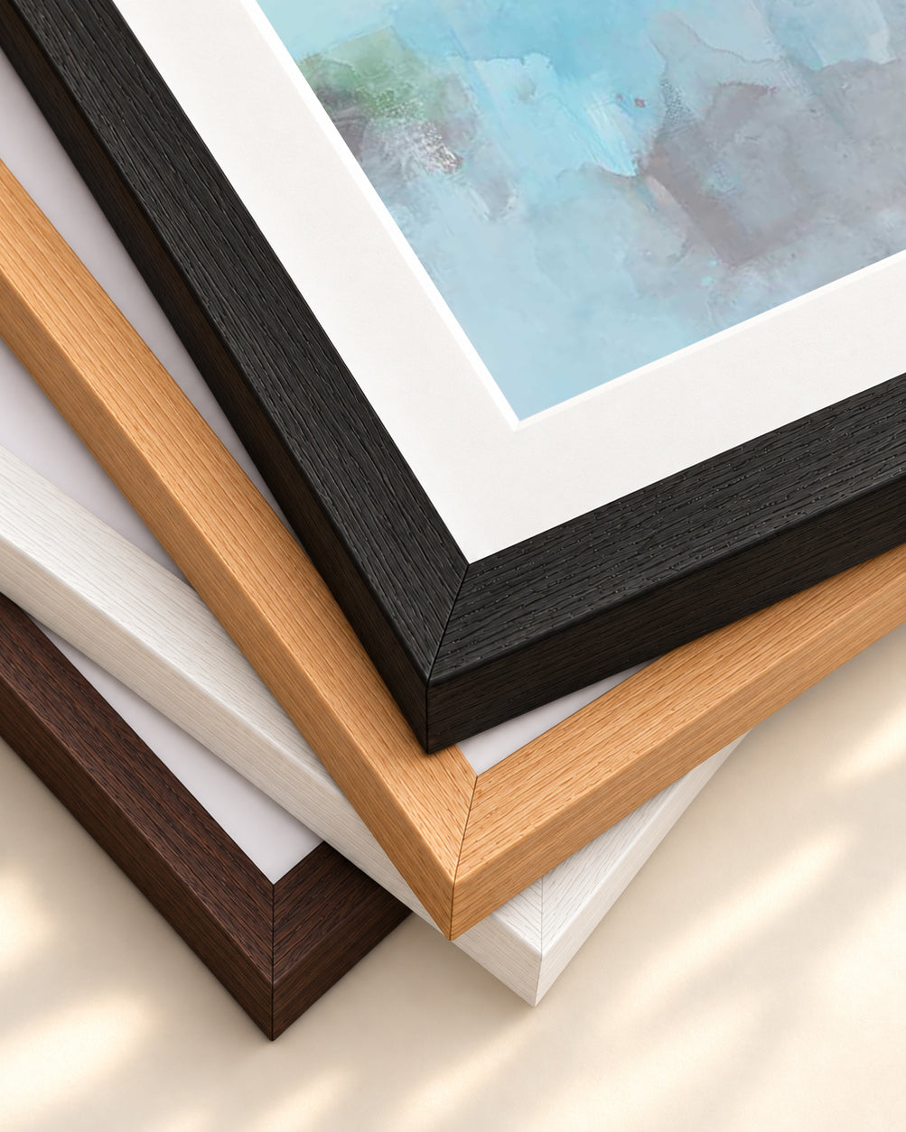 Blue Abstract Clouds Art Print — framed print corner with 5 cm mount and bevel