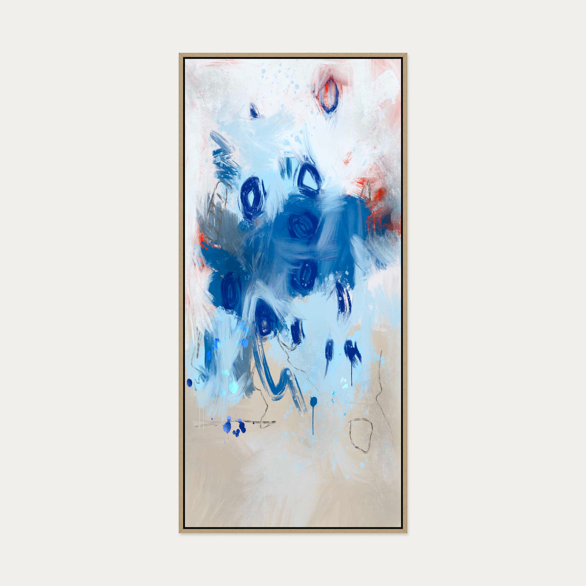Blue Abstract Flowers Canvas Art — 130 x 60 cm — Oak Frame
