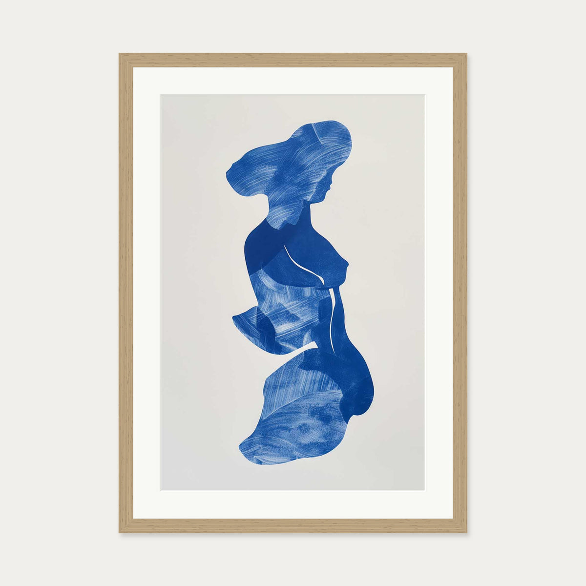 Blue Abstract Wall Art Print — 50 x 70 cm — Oak Frame