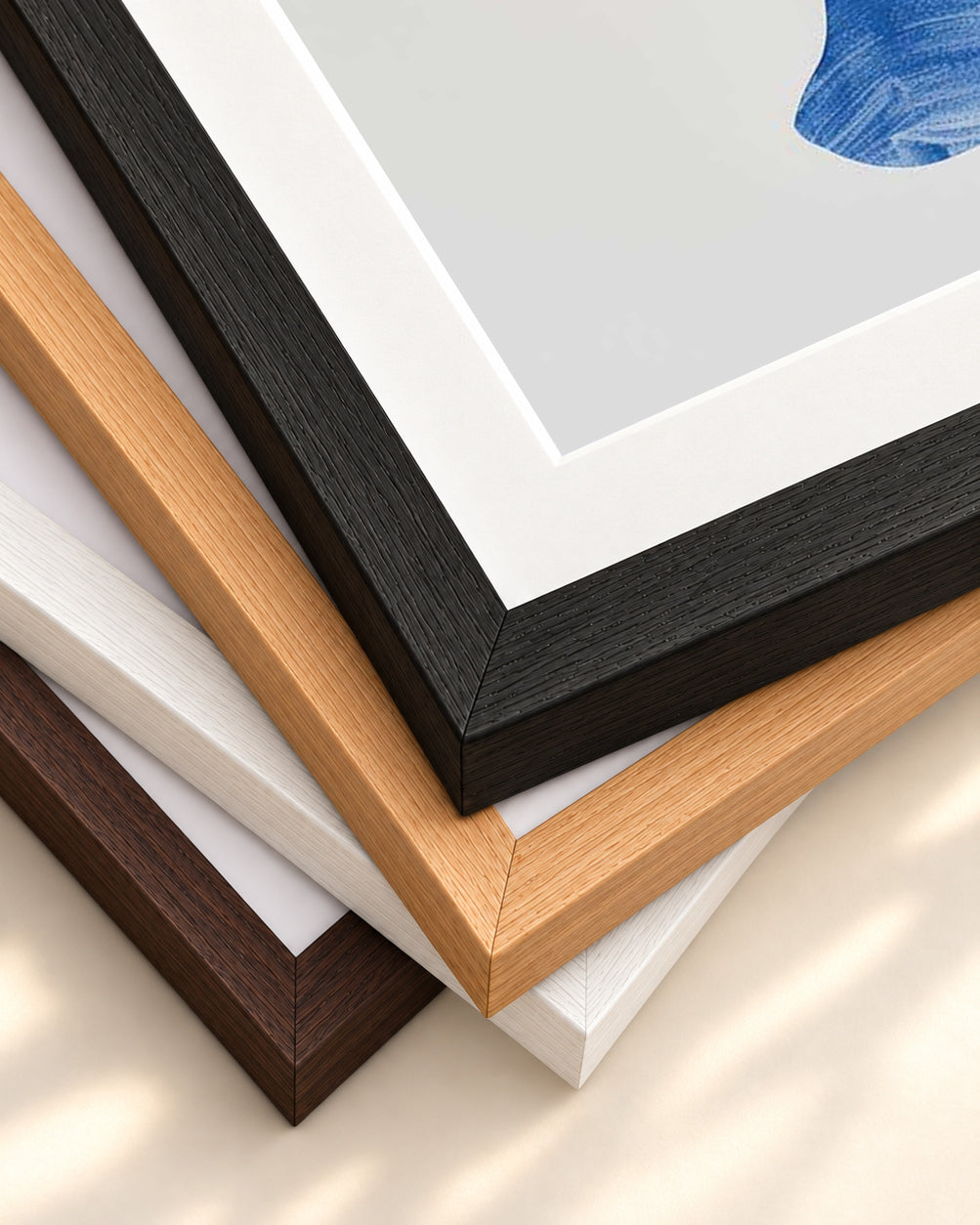 Blue Abstract Wall Art Print — framed print corner with 5 cm mount and bevel