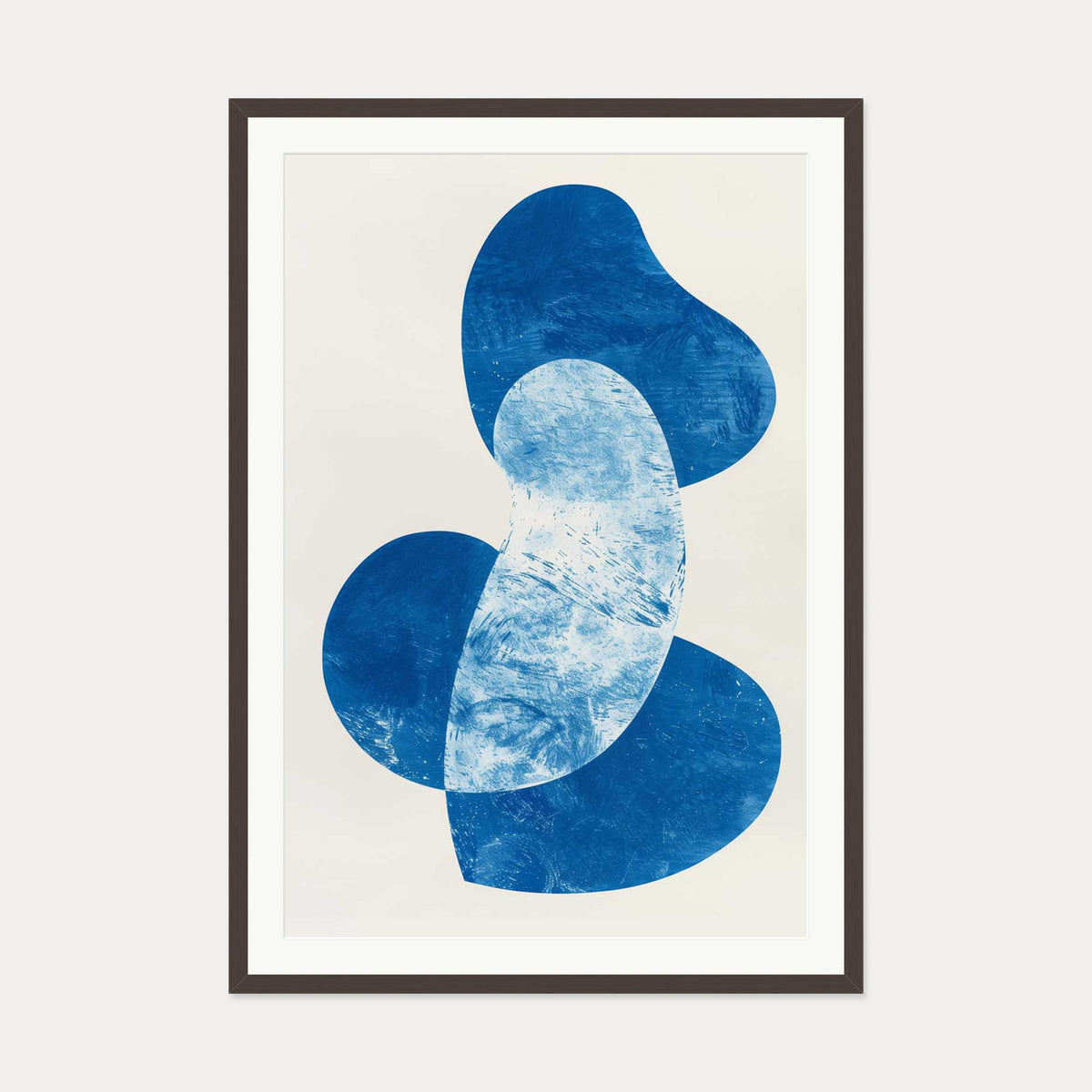 Blue Abstract Whale Wall Art — 70 x 100 cm — Brown Frame