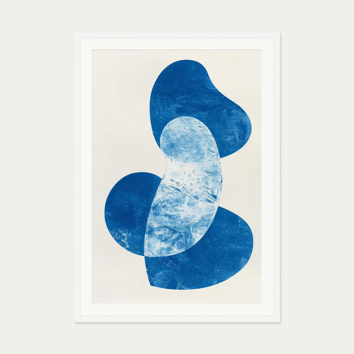 Blue Abstract Whale Wall Art — 70 x 100 cm — White Frame