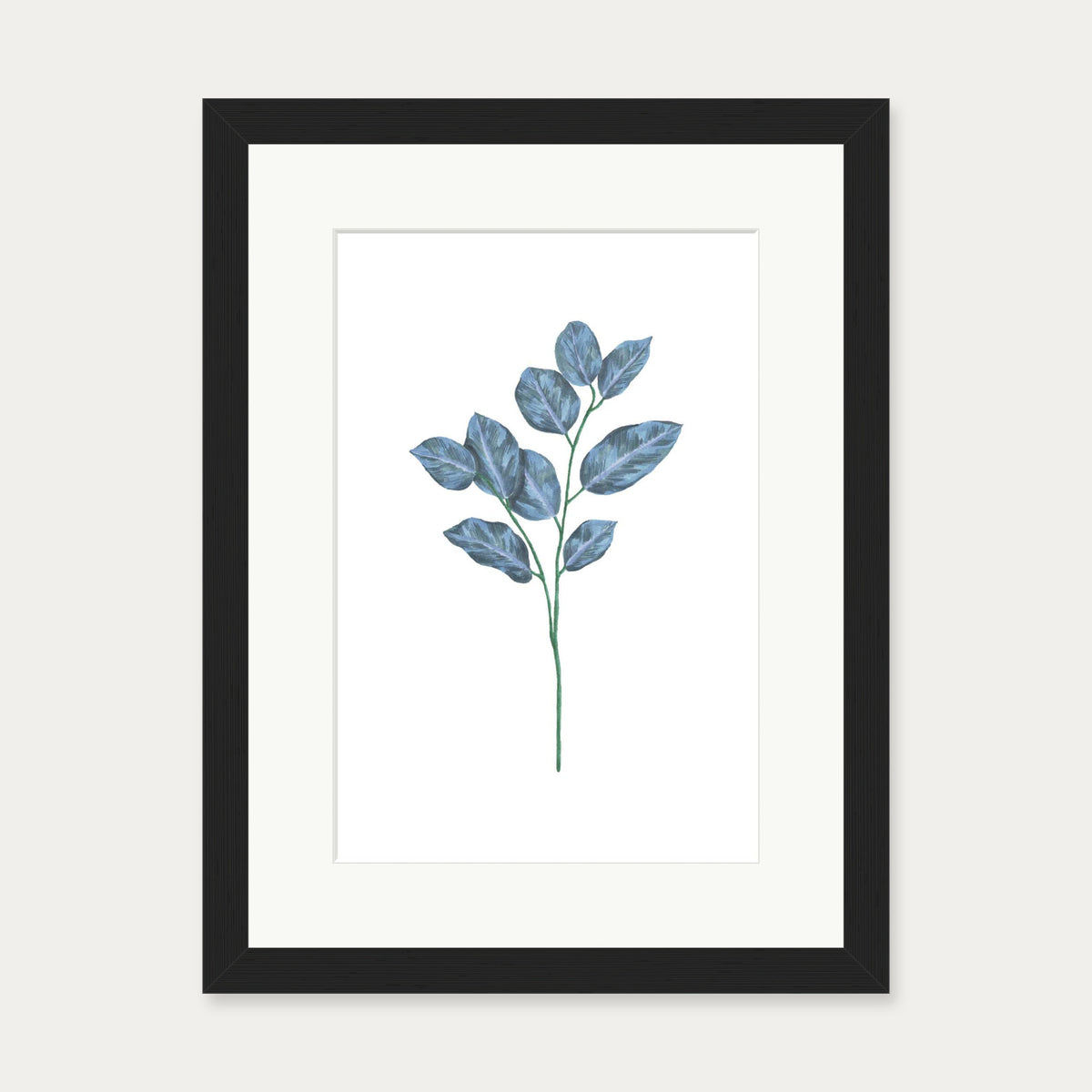 Blue Botanical Stem Art Print — 30 x 40 cm — Black Frame