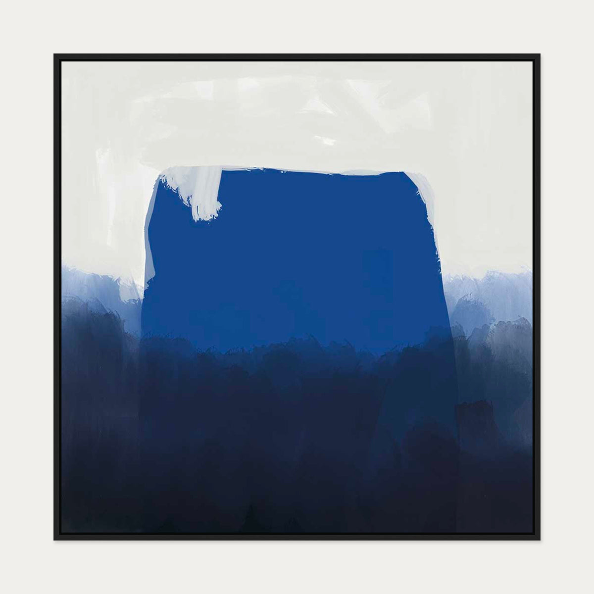 Blue Brush Strokes Canvas Art — 100 x 100 cm — Black Frame