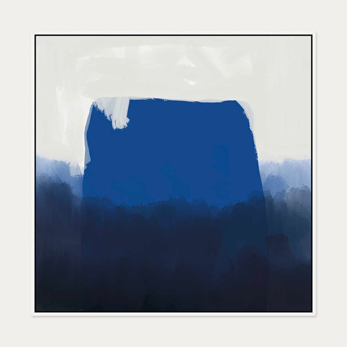 Blue Brush Strokes Canvas Art — 100 x 100 cm — White Frame