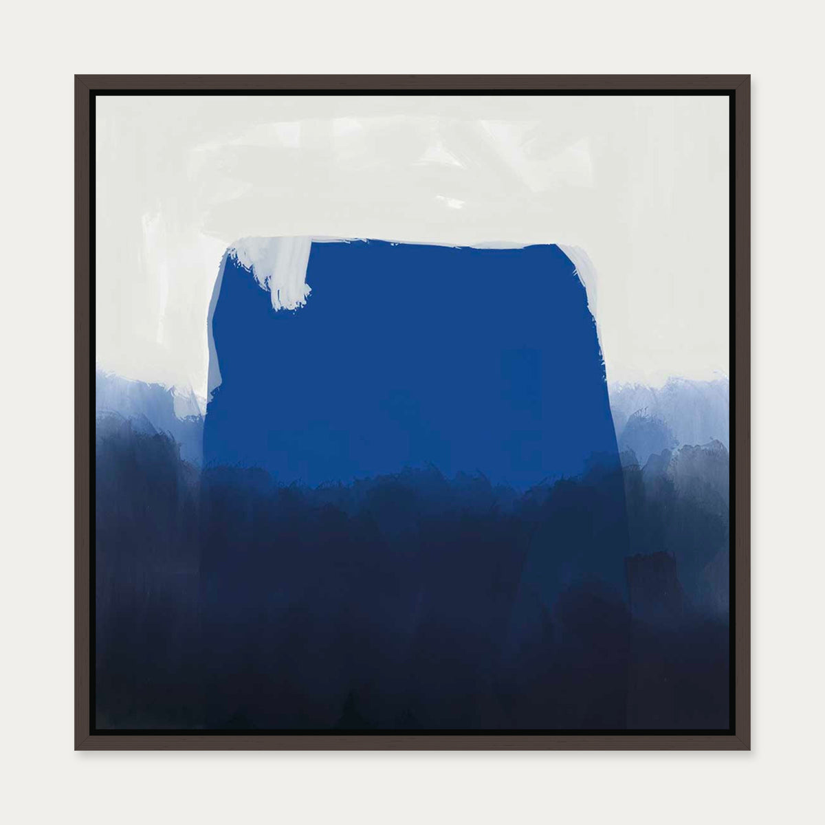 Blue Brush Strokes Canvas Art — 50 x 50 cm — Brown Frame
