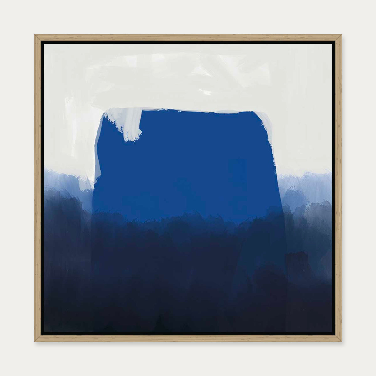 Blue Brush Strokes Canvas Art — 50 x 50 cm — Oak Frame