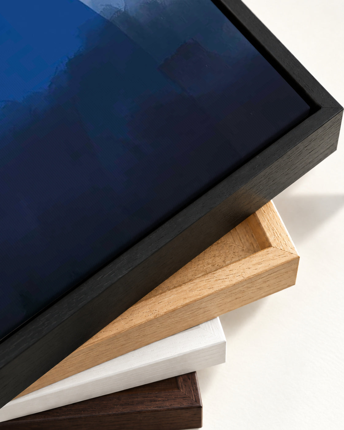 Blue Brush Strokes Canvas Art — framed canvas corner and wrapped canvas detail
