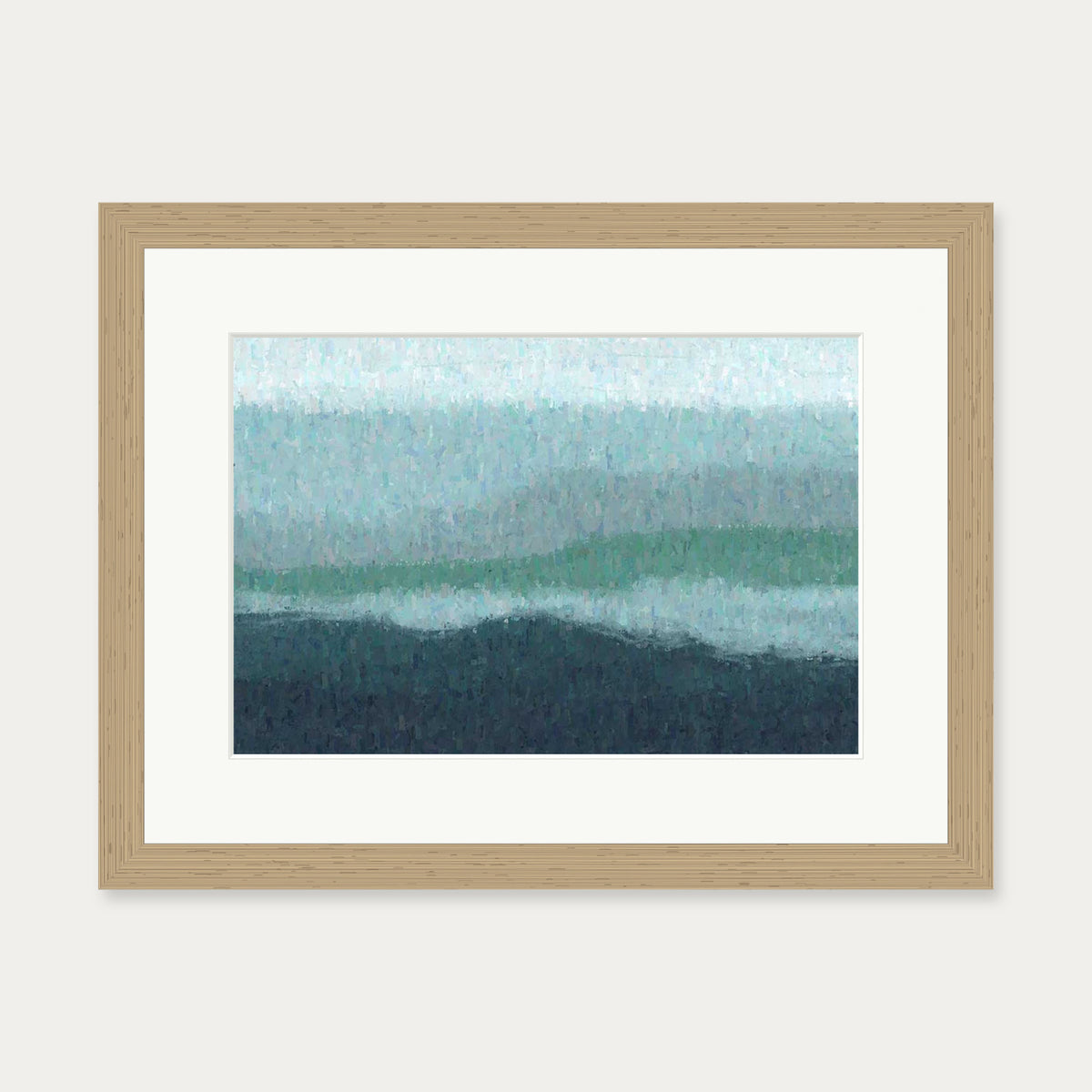Blue Coastal Abstract Scene Art Print — 30 x 40 cm — Oak Frame