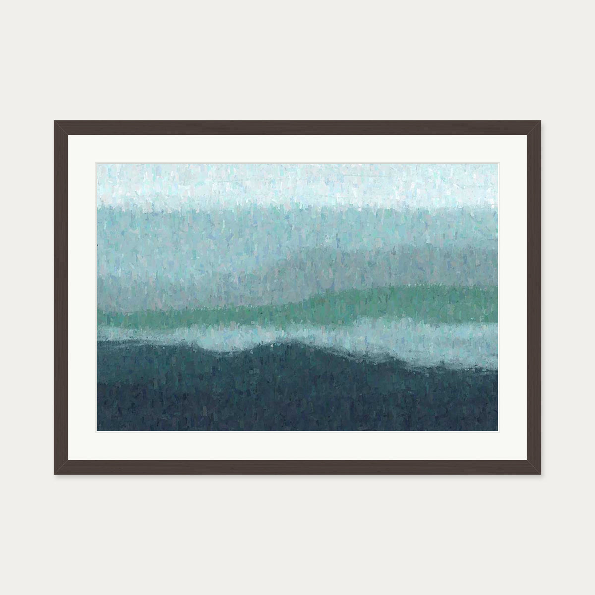 Blue Coastal Abstract Scene Art Print — 50 x 70 cm — Brown Frame
