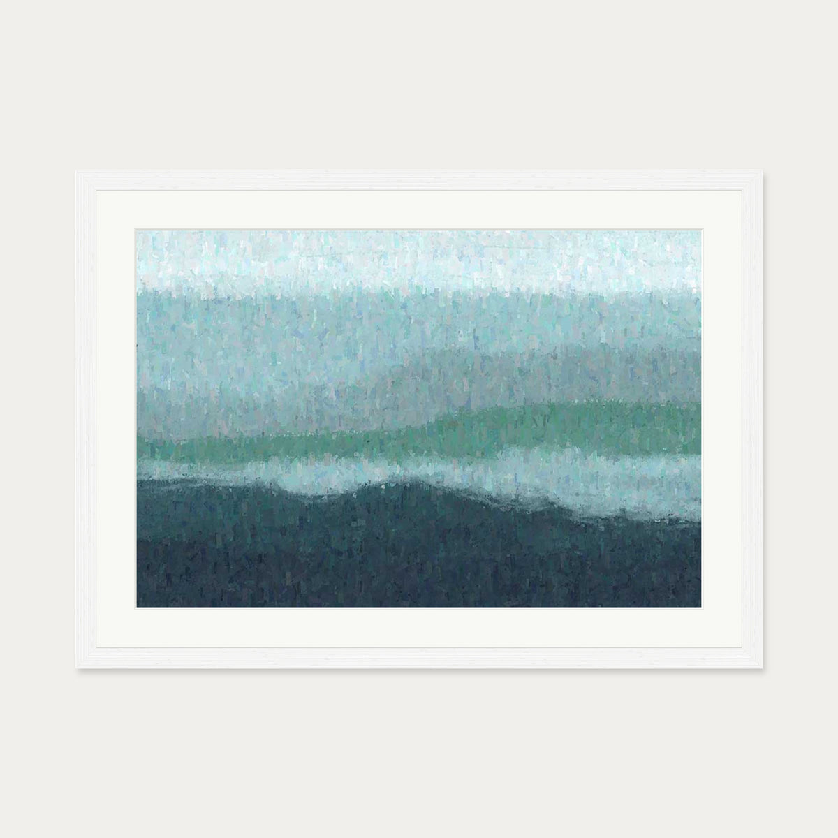 Blue Coastal Abstract Scene Art Print — 50 x 70 cm — White Frame