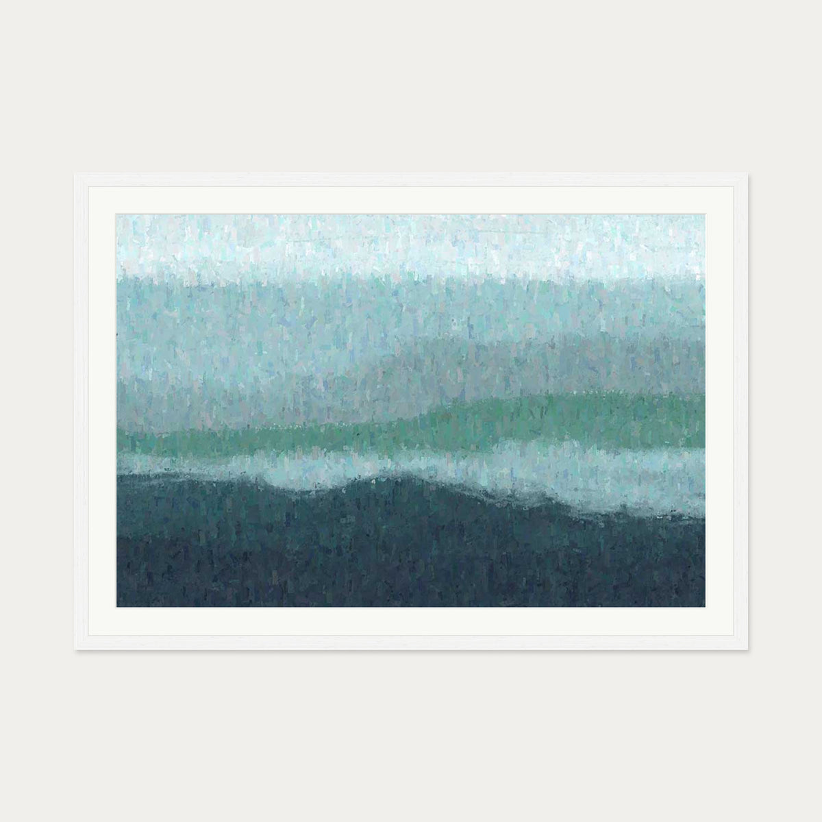 Blue Coastal Abstract Scene Art Print — 70 x 100 cm — White Frame