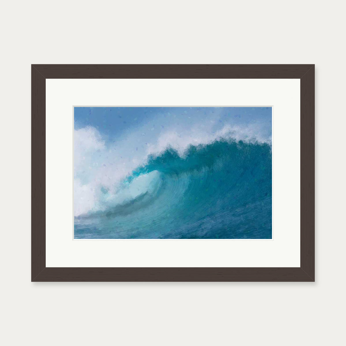 Blue Crashing Waves Art Print — 30 x 40 cm — Brown Frame