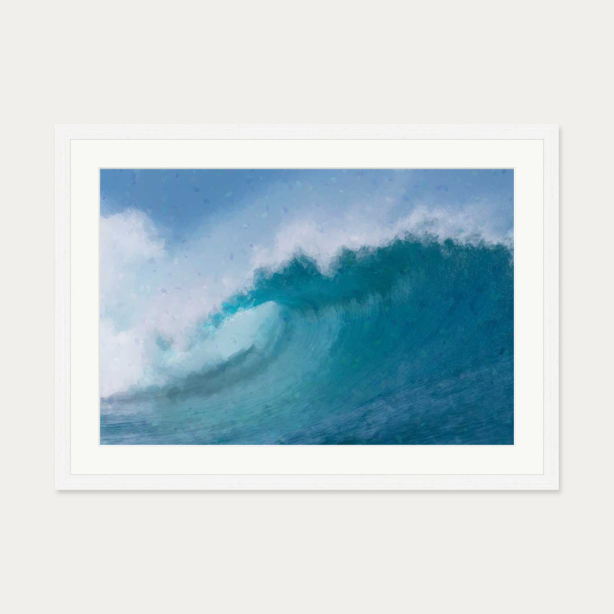 Blue Crashing Waves Art Print — 50 x 70 cm — White Frame