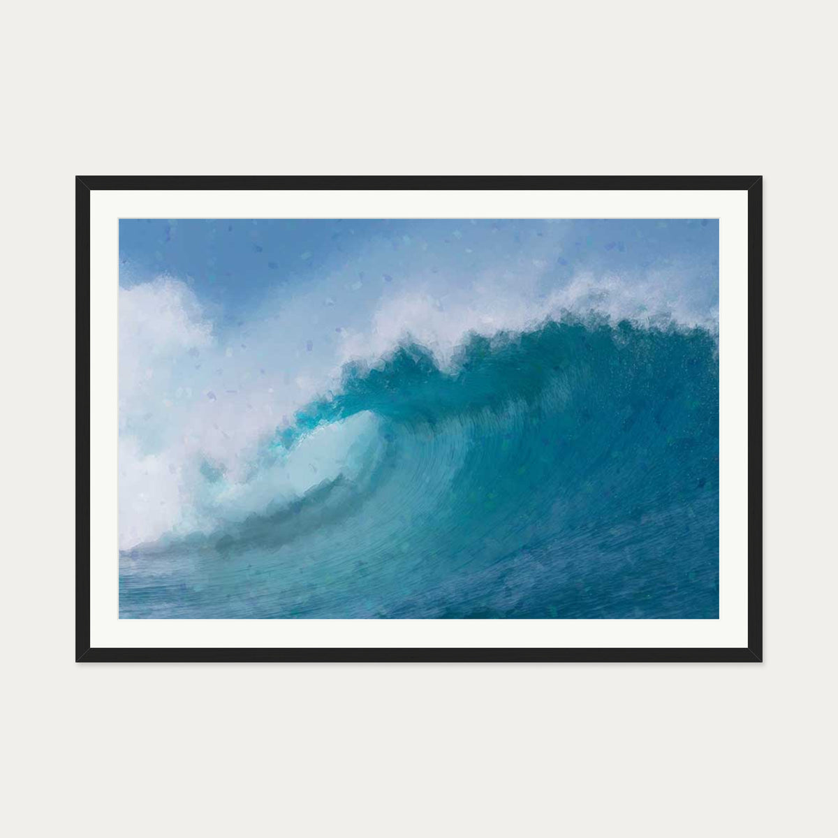 Blue Crashing Waves Art Print — 70 x 100 cm — Black Frame