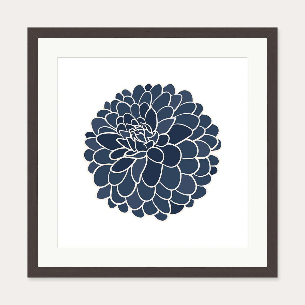 Blue Dahlia Square Art Print — 50 x 50 cm — Brown Frame