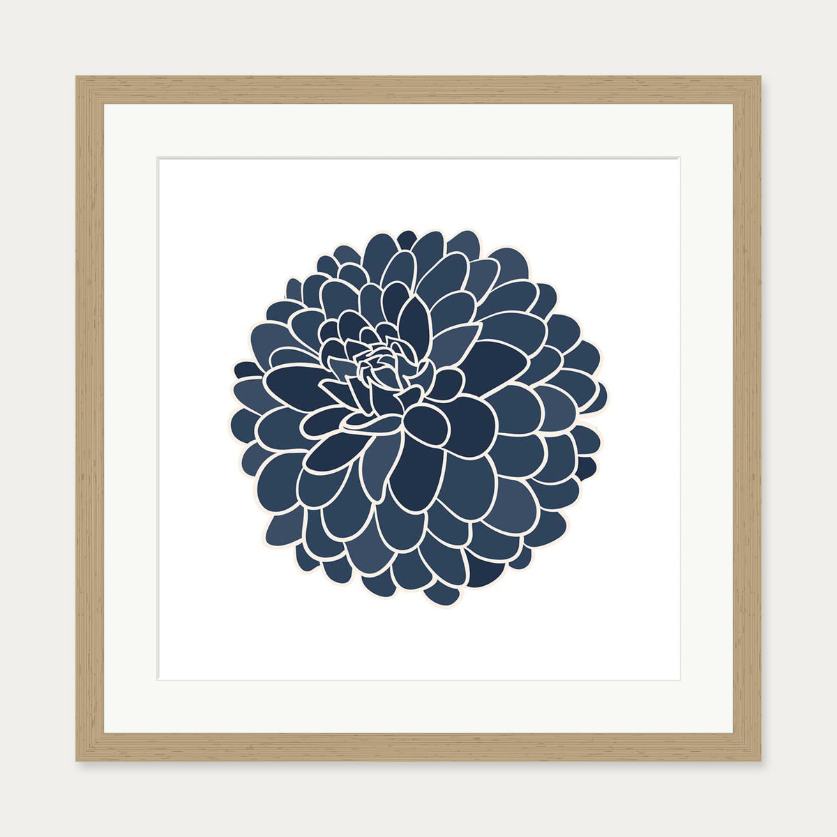 Blue Dahlia Square Art Print — 50 x 50 cm — Oak Frame