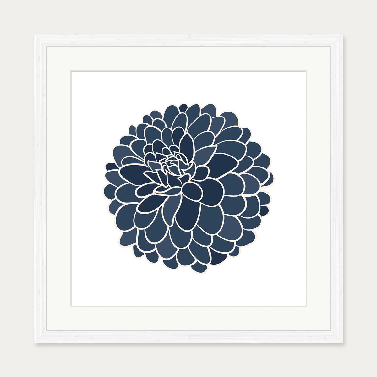 Blue Dahlia Square Art Print — 50 x 50 cm — White Frame