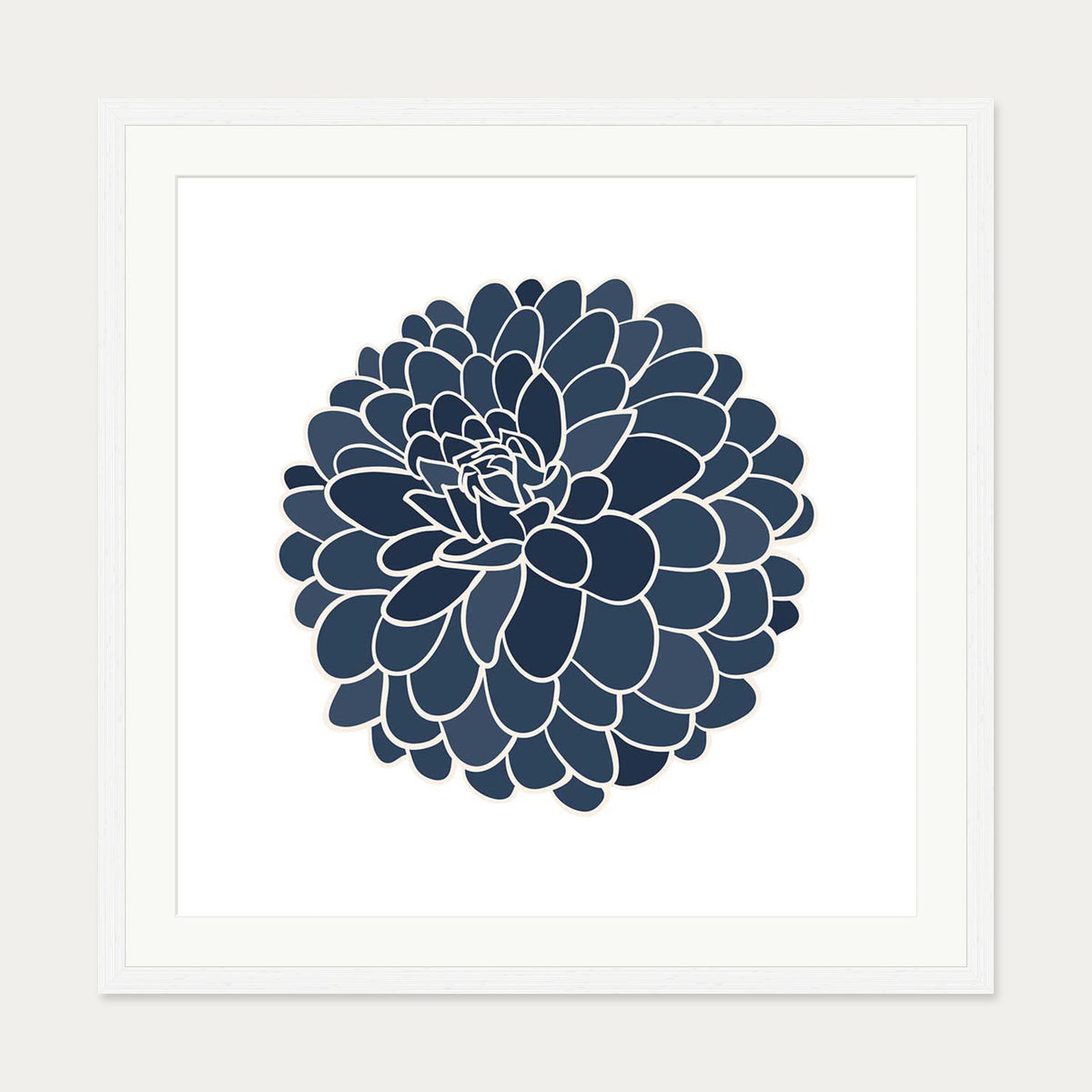 Blue Dahlia Square Art Print — 70 x 70 cm — White Frame