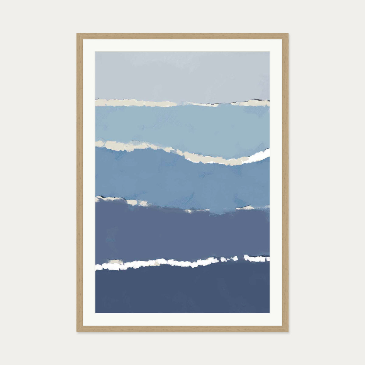 Blue Gradient Abstract Shapes Art Print — 70 x 100 cm — Oak Frame