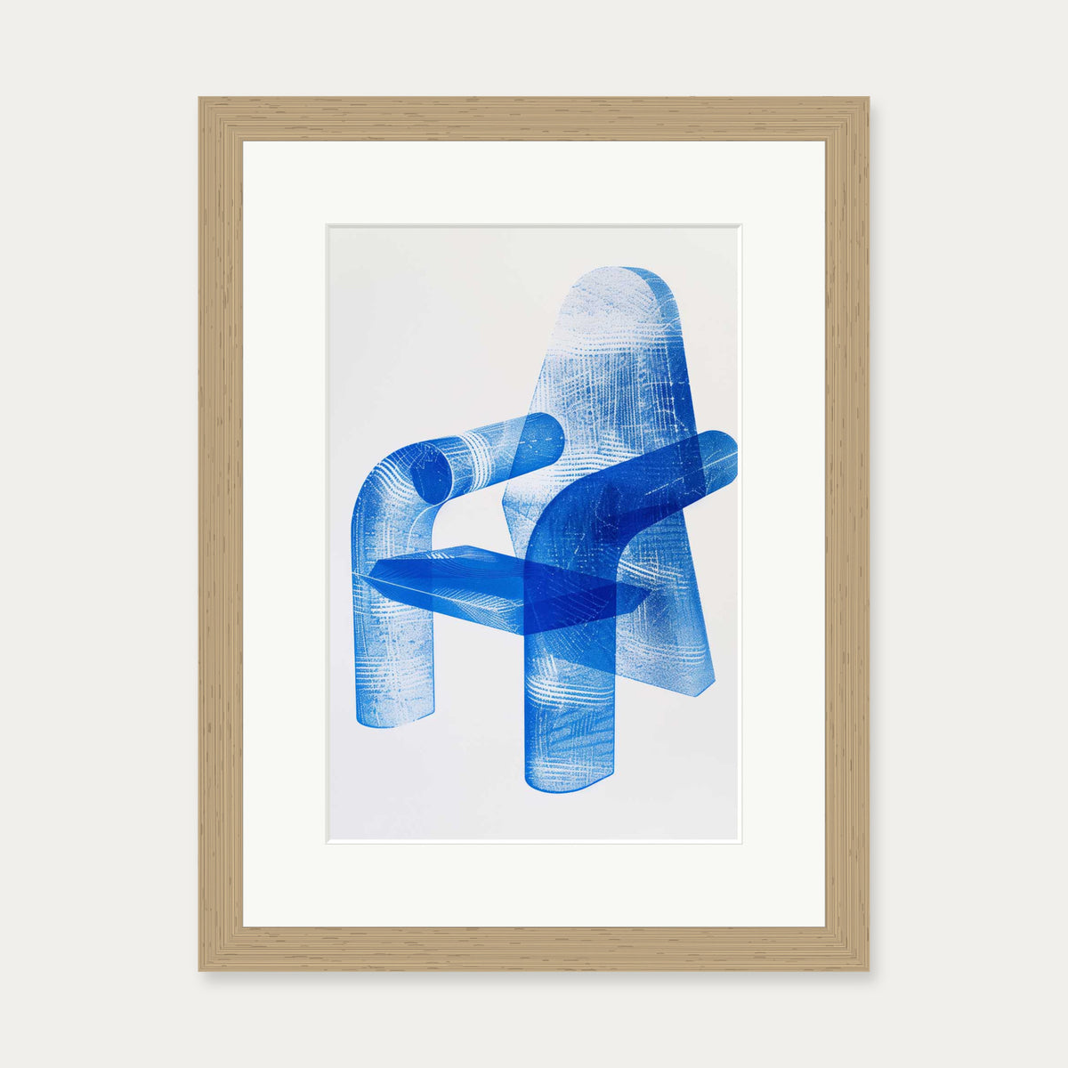 Blue Modern Chair Wall Art Print — 30 x 40 cm — Oak Frame