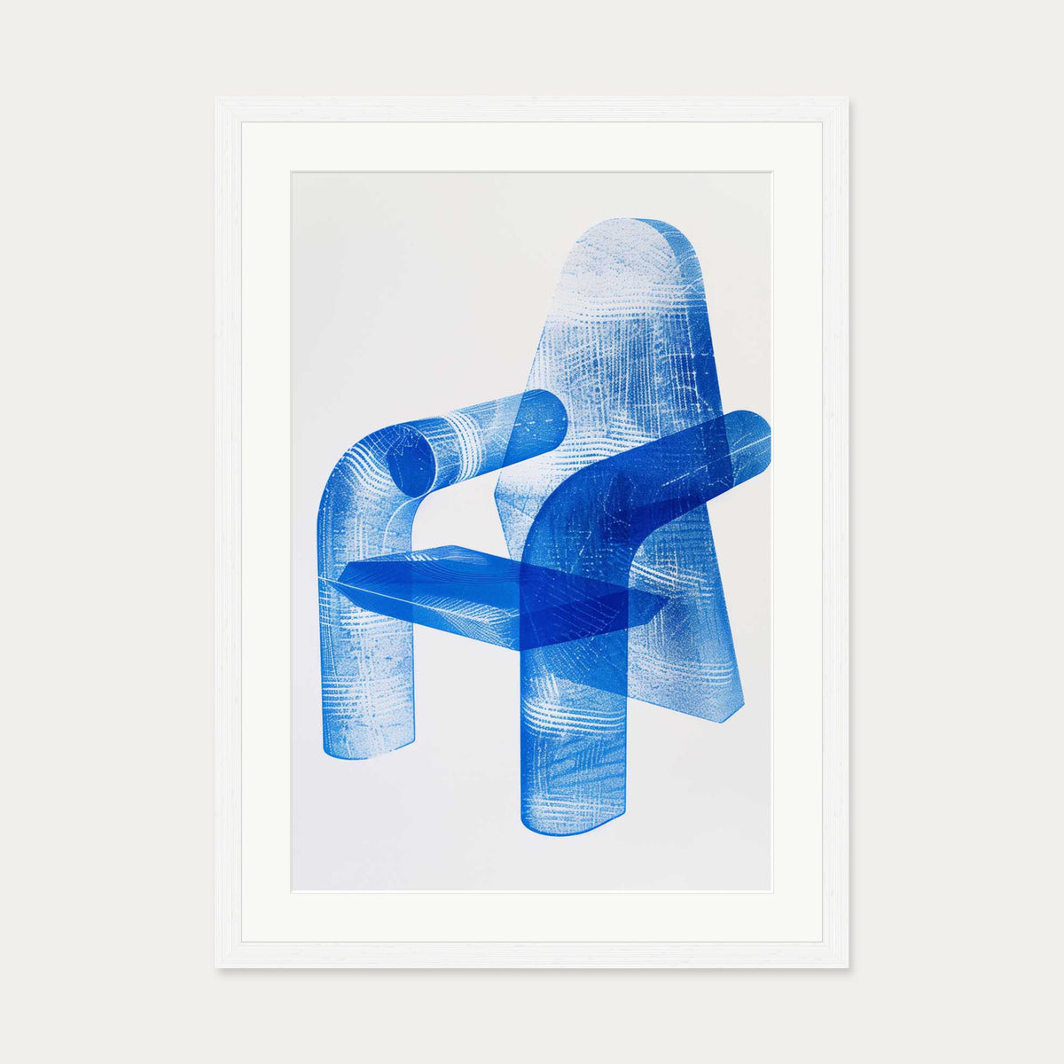 Blue Modern Chair Wall Art Print — 50 x 70 cm — White Frame
