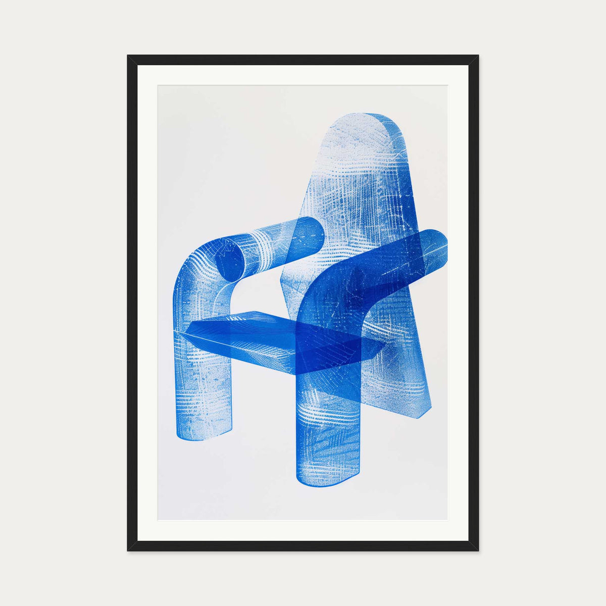 Blue Modern Chair Wall Art Print — 70 x 100 cm — Black Frame