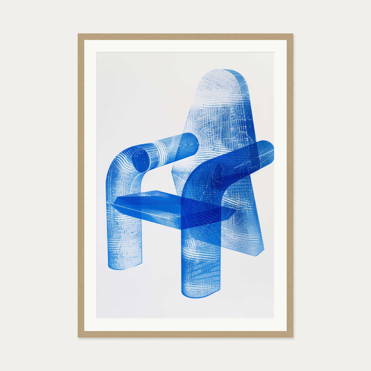 Blue Modern Chair Wall Art Print — 70 x 100 cm — Oak Frame