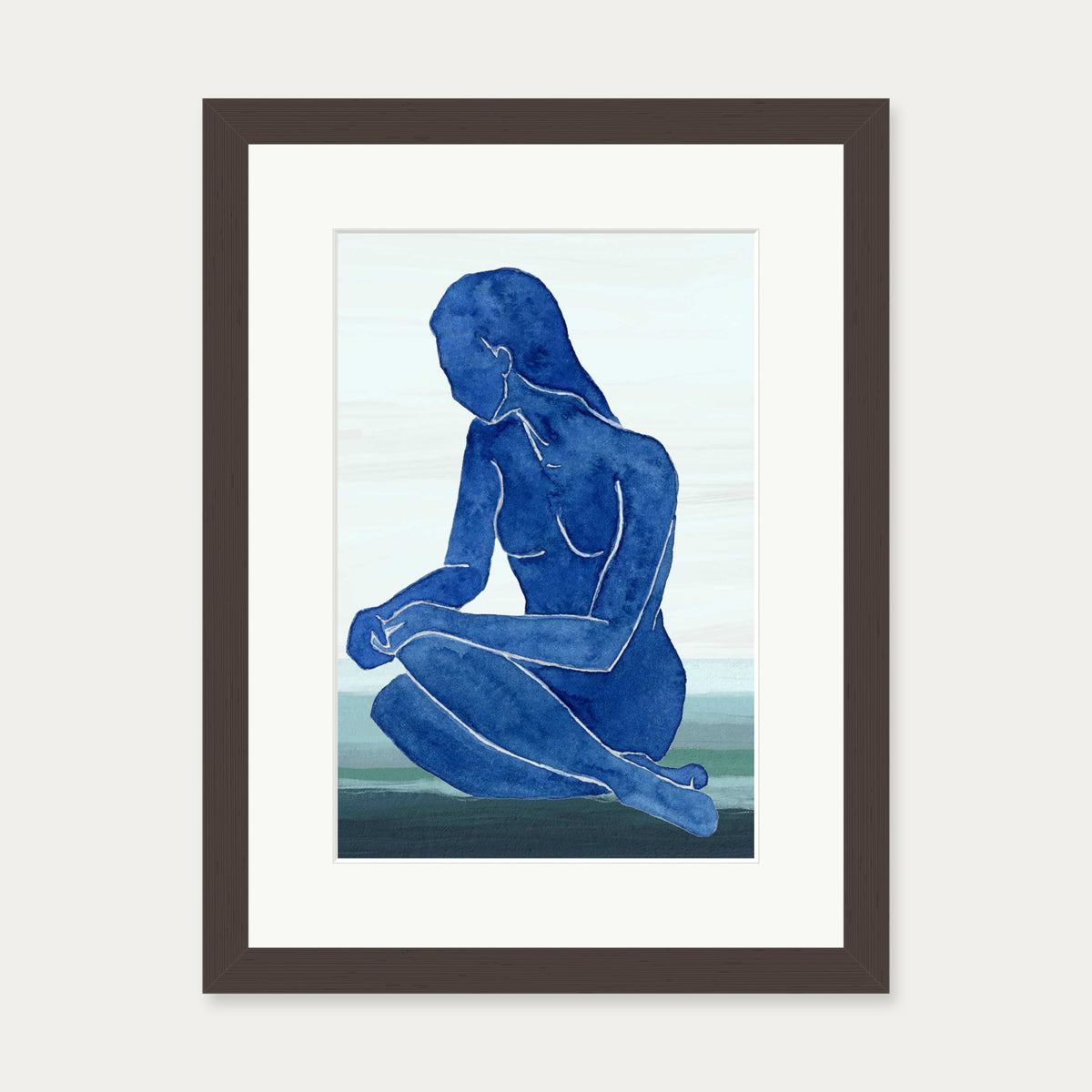 Blue Nude Figure Art Print — 30 x 40 cm — Brown Frame