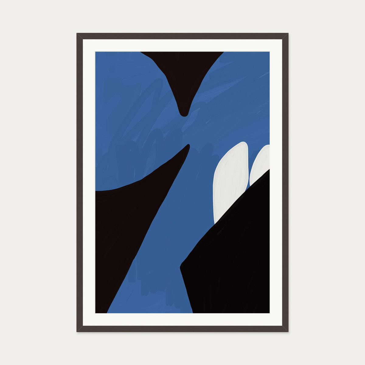 Blue On Black Wall Art — 70 x 100 cm — Brown Frame