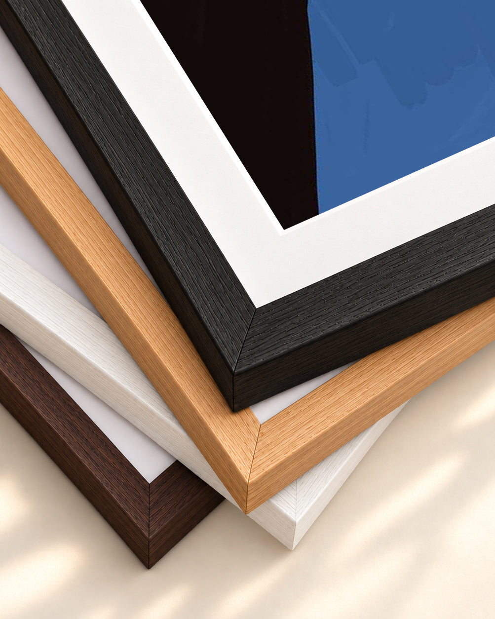 Blue On Black Wall Art — framed print corner with 5 cm mount and bevel
