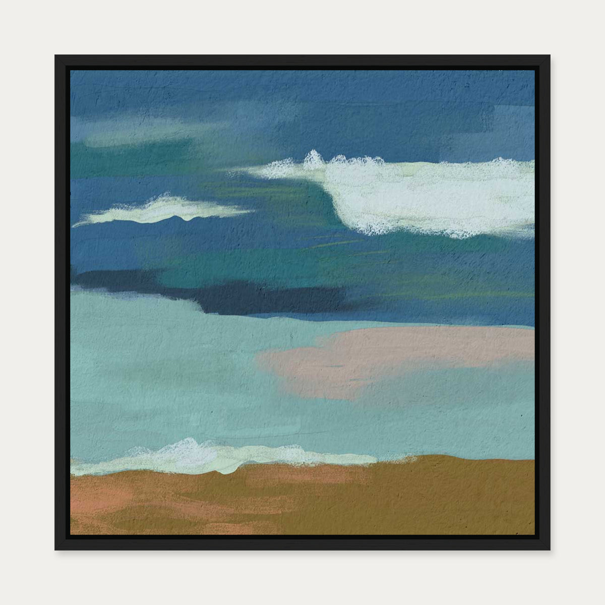 Blue Skies Over The Sea Canvas Art — 50 x 50 cm — Black Frame