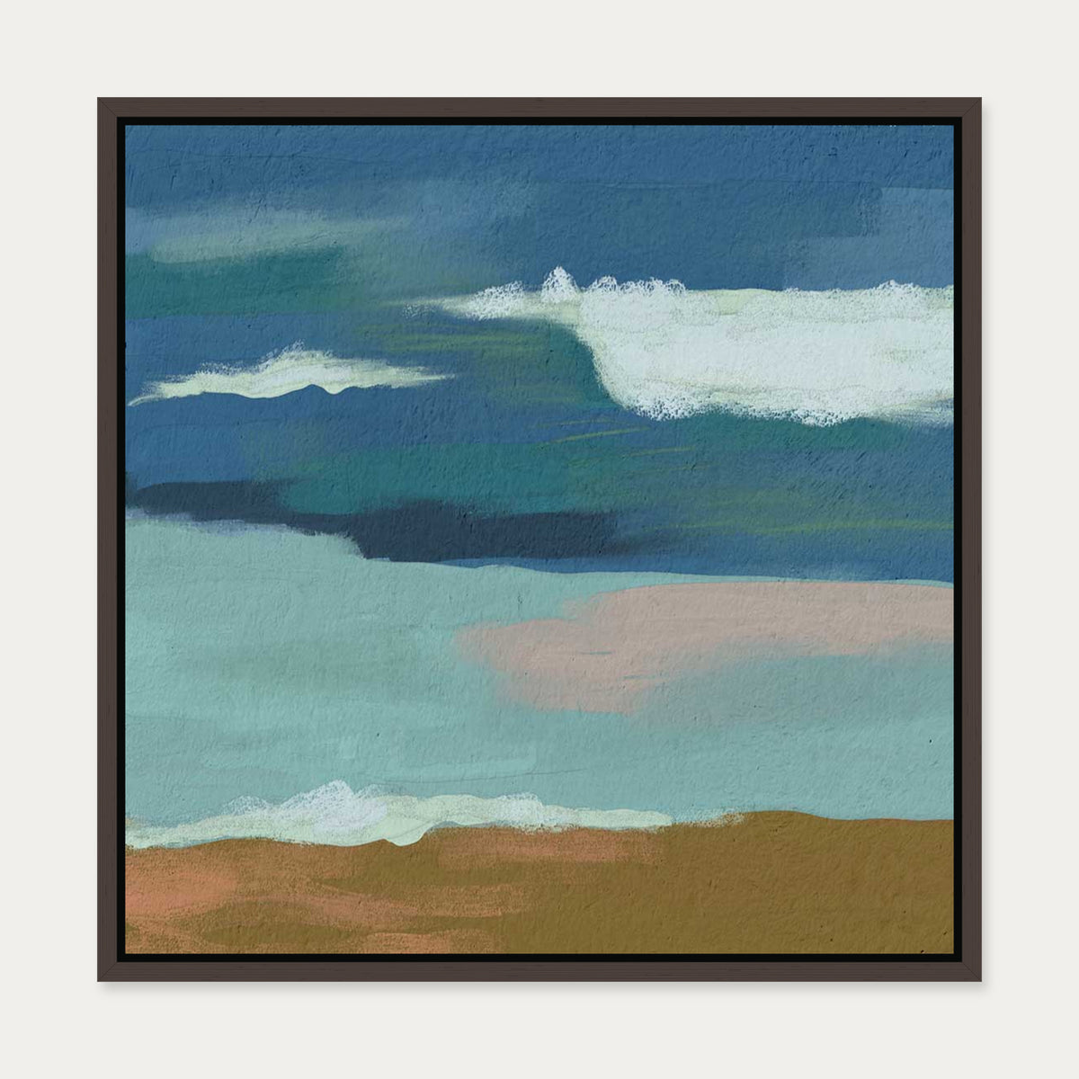 Blue Skies Over The Sea Canvas Art — 50 x 50 cm — Brown Frame