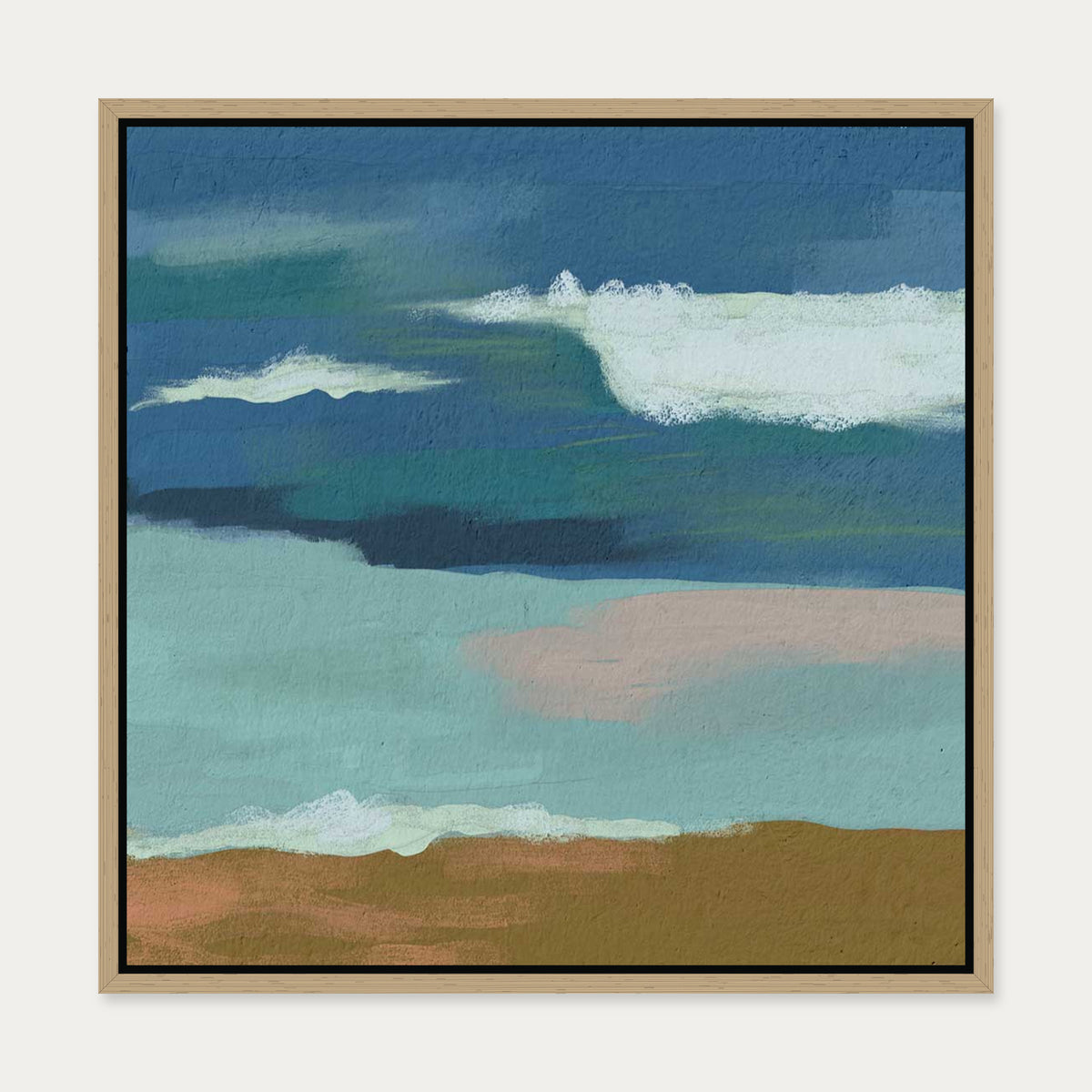 Blue Skies Over The Sea Canvas Art — 50 x 50 cm — Oak Frame