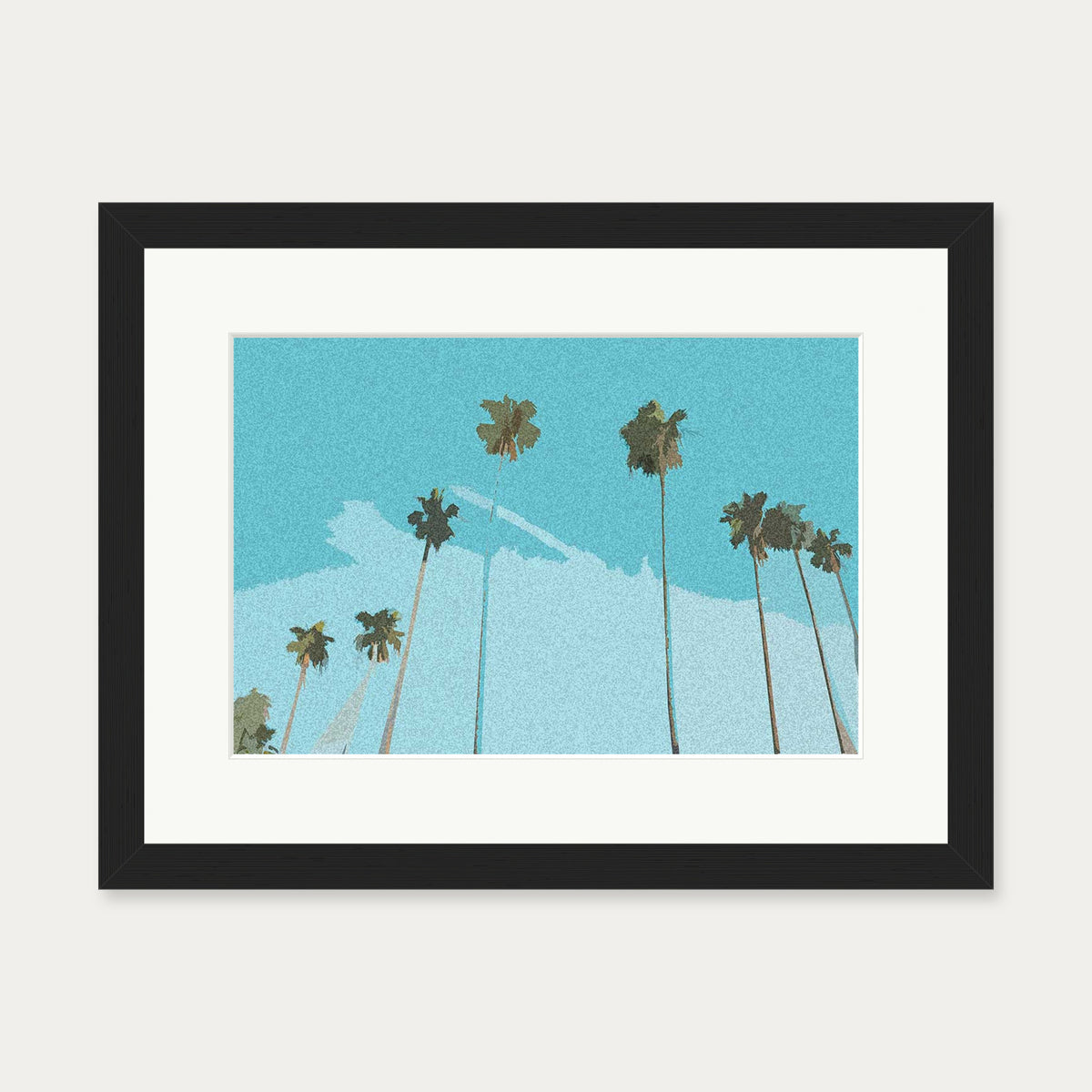 Blue Vintage Palm Trees Art Print — 30 x 40 cm — Black Frame