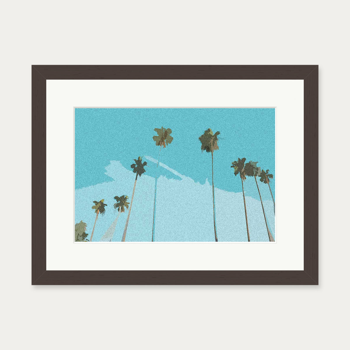 Blue Vintage Palm Trees Art Print — 30 x 40 cm — Brown Frame