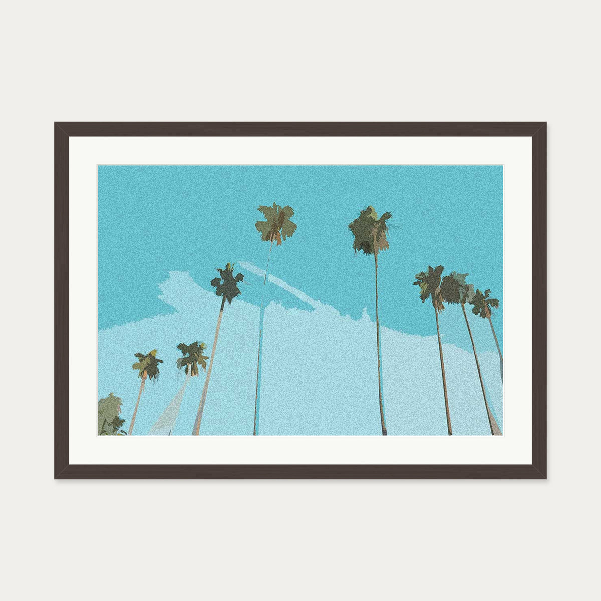Blue Vintage Palm Trees Art Print — 50 x 70 cm — Brown Frame