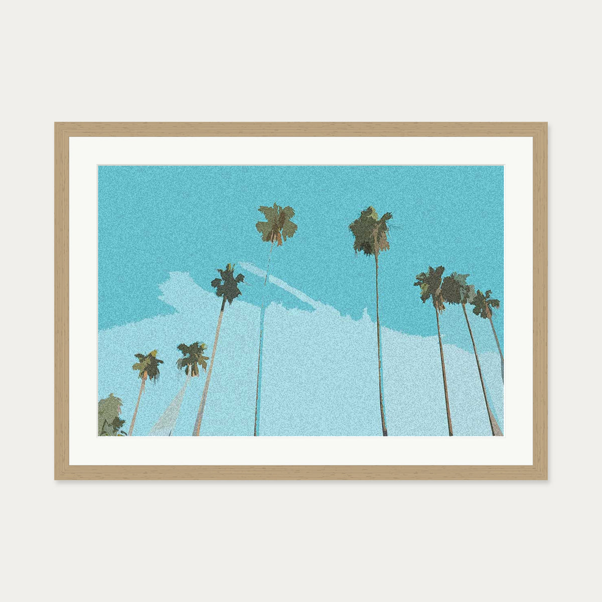 Blue Vintage Palm Trees Art Print — 50 x 70 cm — Oak Frame