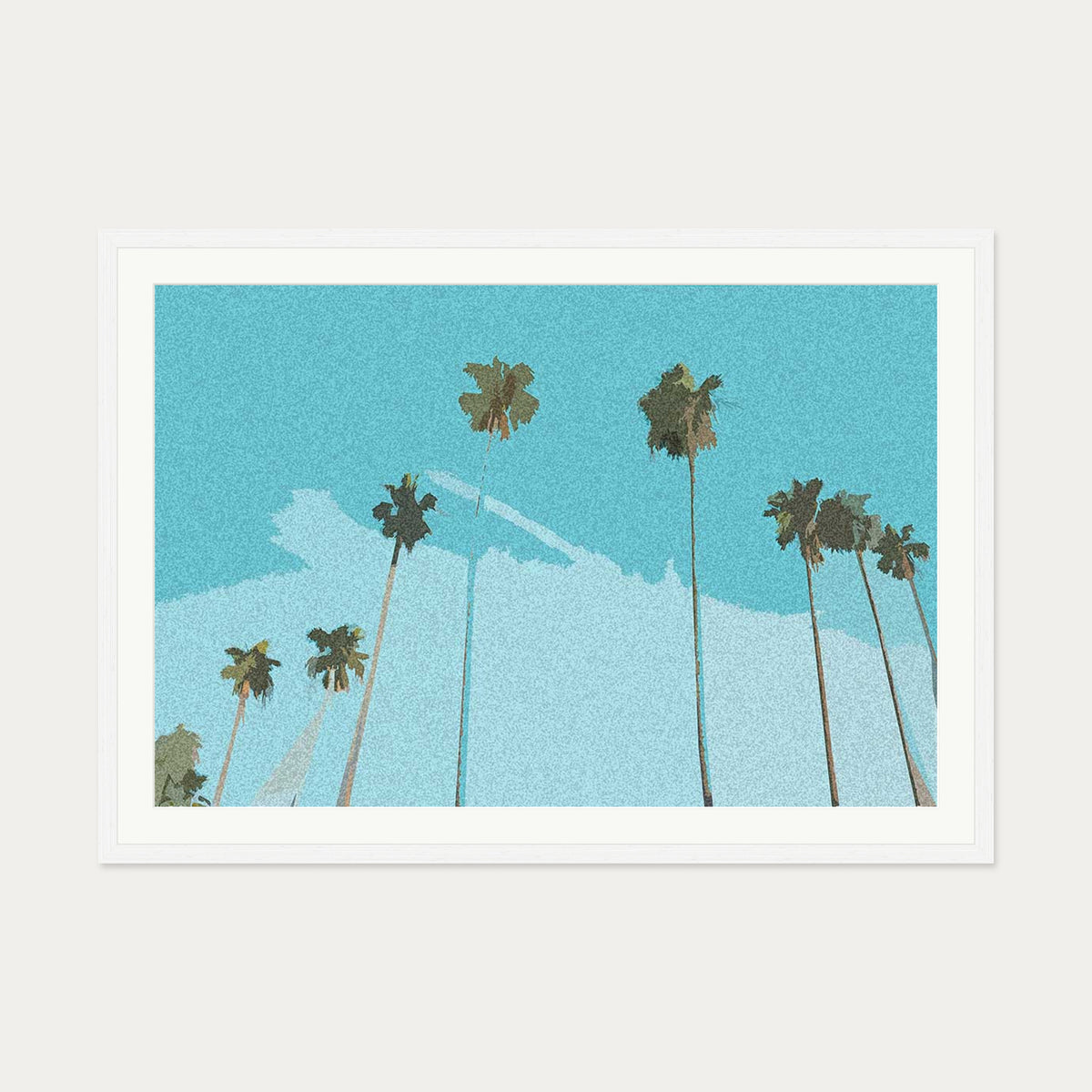 Blue Vintage Palm Trees Art Print — 70 x 100 cm — White Frame