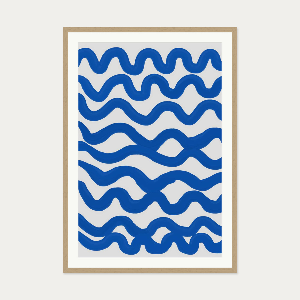 Blue Waves Art Print — 70 x 100 cm — Oak Frame