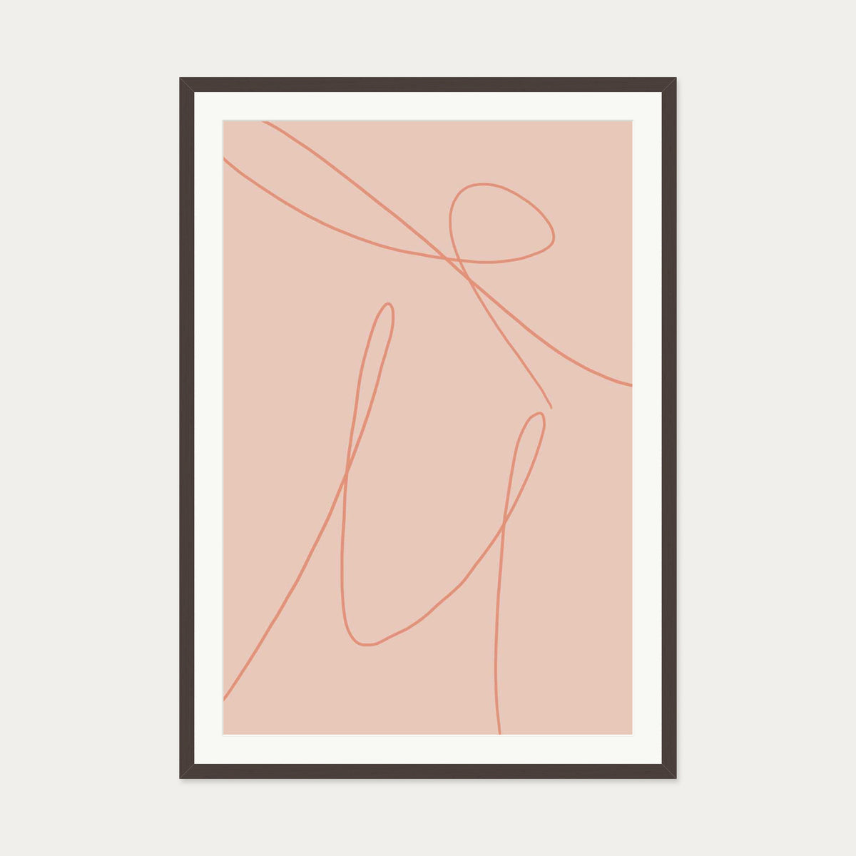 Blush Line Art Print — 70 x 100 cm — Brown Frame