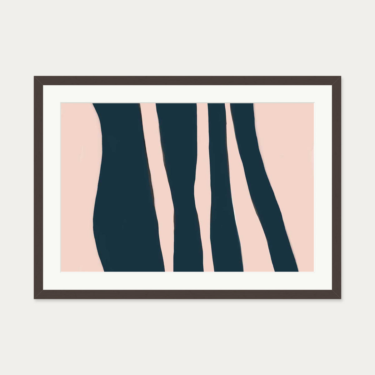 Blush On Navy Stripes Art Print — 50 x 70 cm — Brown Frame