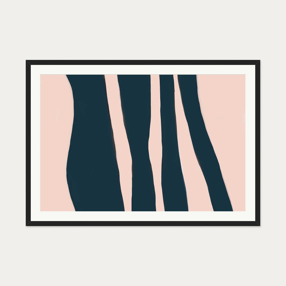 Blush On Navy Stripes Art Print — 70 x 100 cm — Black Frame