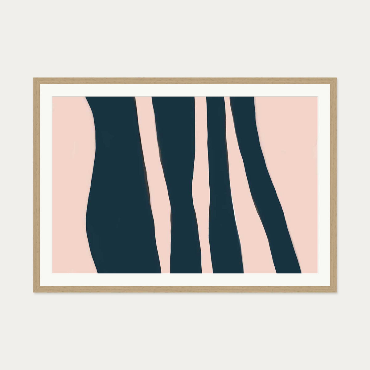 Blush On Navy Stripes Art Print — 70 x 100 cm — Oak Frame
