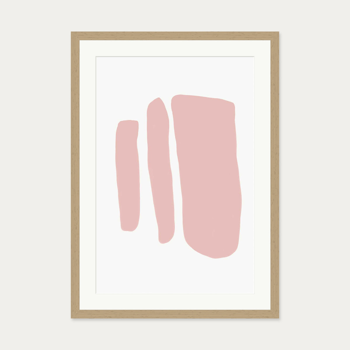 Blush Three Lines Art Print — 50 x 70 cm — Oak Frame