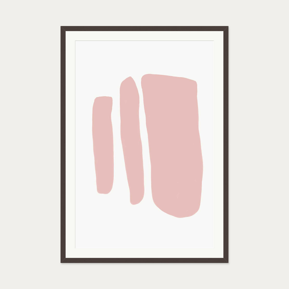 Blush Three Lines Art Print — 70 x 100 cm — Brown Frame