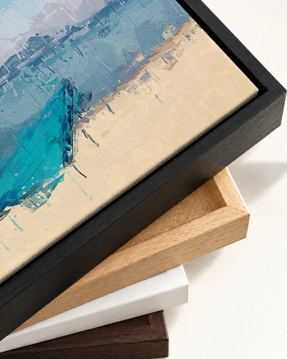 Boat In The Sand Canvas Art — framed canvas corner and wrapped canvas detail
