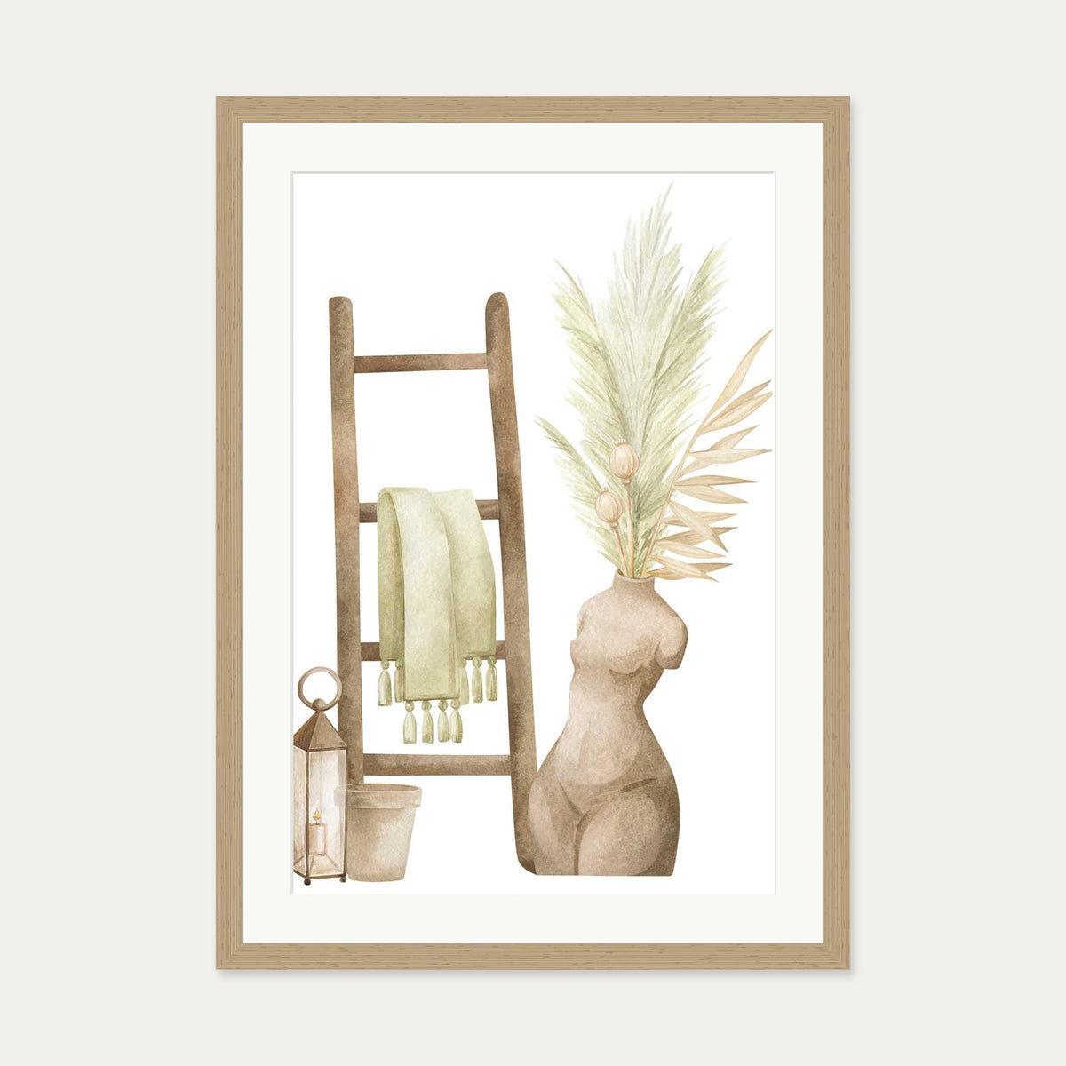 Bohemian Vibes Watercolour Art Print — 50 x 70 cm — Oak Frame