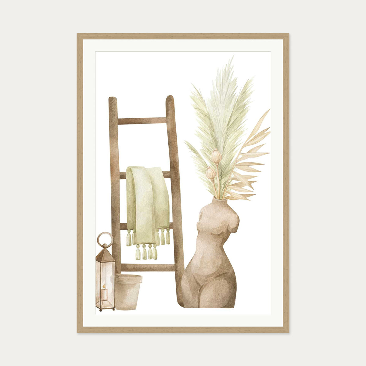Bohemian Vibes Watercolour Art Print — 70 x 100 cm — Oak Frame
